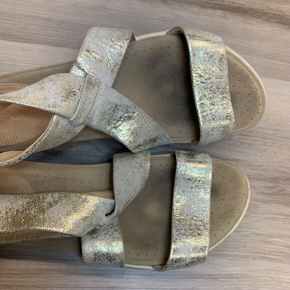 ECCO Damara Criss Cross Sandals Gravel Metallic Leather EU 37 Gold Silver US 6 - Picture 10 of 13
